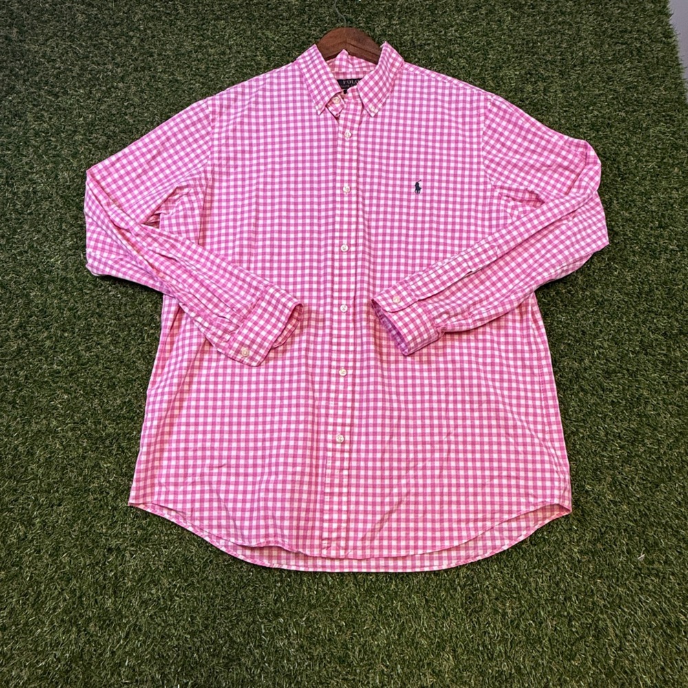 Polo Ralph Lauren Mens XL Classic Fit Pink Gingham Check Button Down Shirt